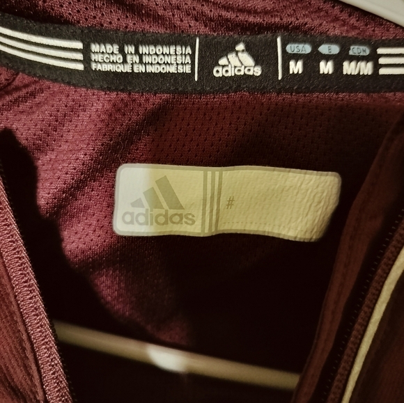 M446)Adidas Men Maroon Burgundy Zip Front Track Hoodie Windbreaker Medium - Picture 10 of 11